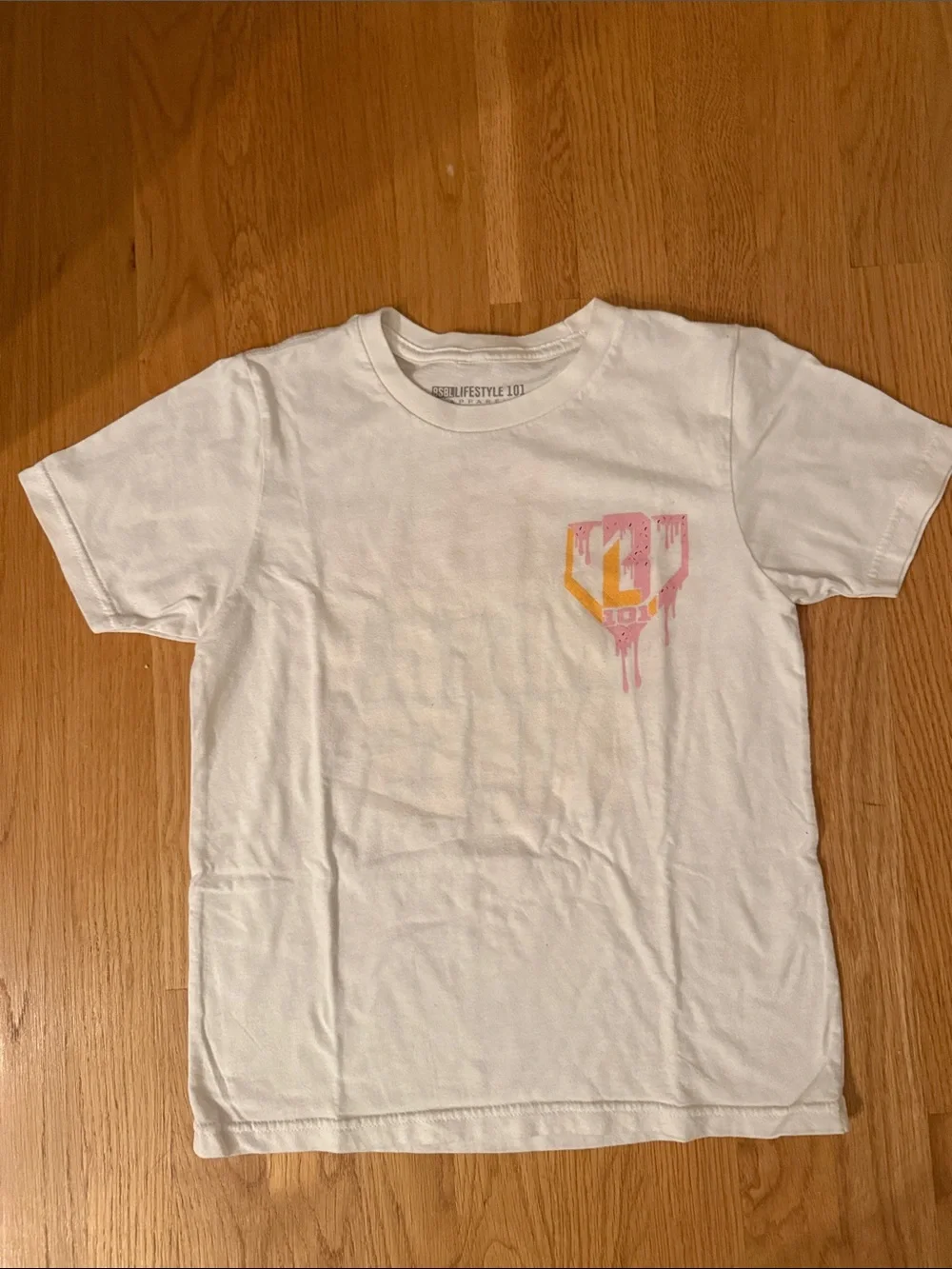 White Kids' Short-Sleeve Tee with Pink & Yellow Drip Crest